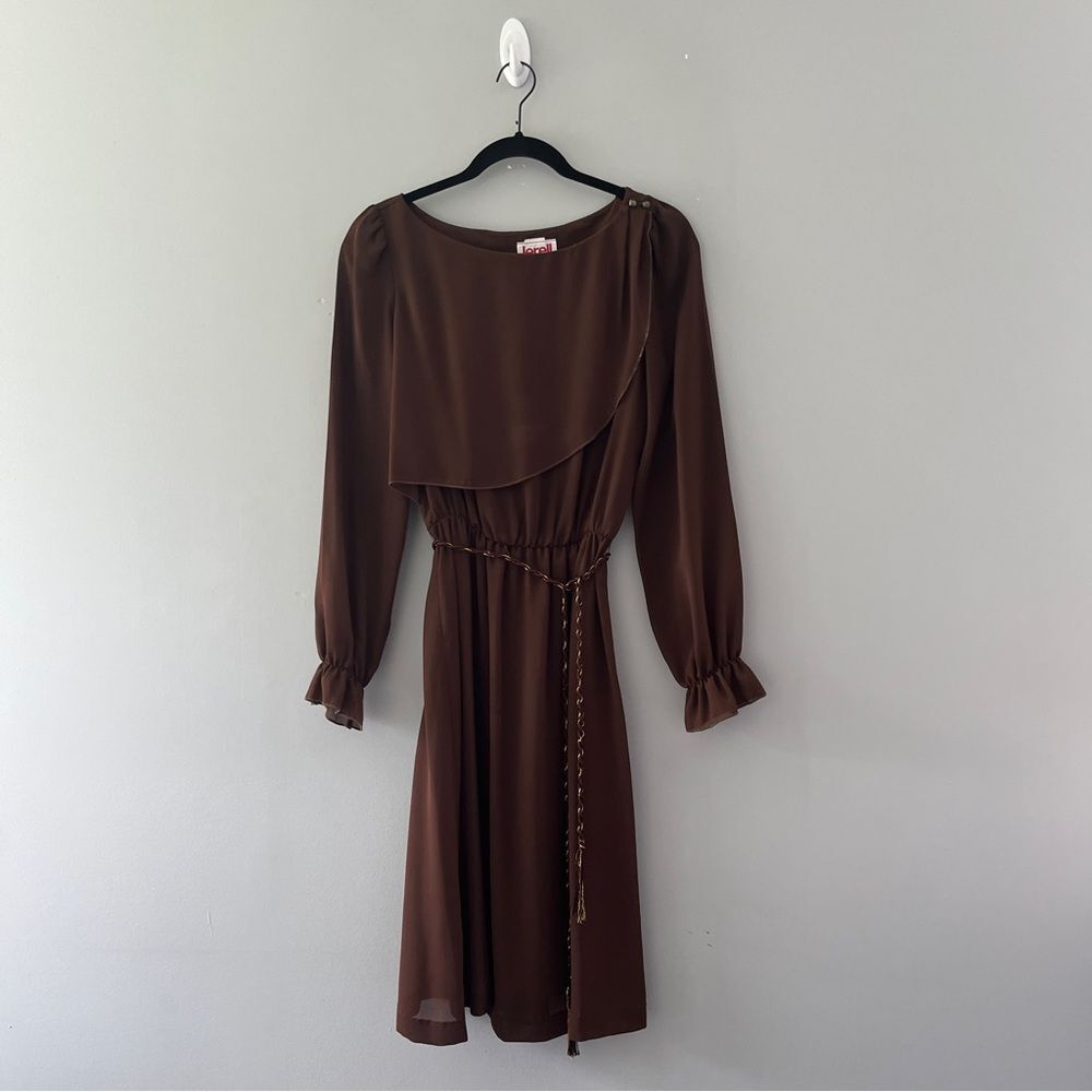 Vintage Jerell Sheer Brown Dress Long Sleeve Blouson